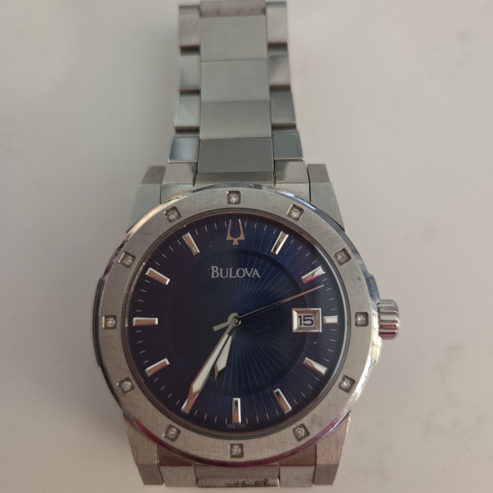Bulova Silver Watch with Blue Dial